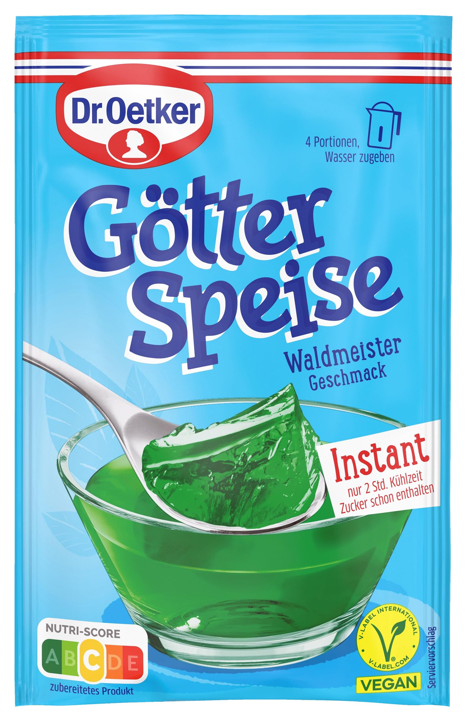 Dr. Oetker Götterspeise Instant Waldmeister-Geschmack, 16er Pack Dessertpulver für Waldmeister-Wackelpudding, Zucker schon enthalten, vegan, 16 x 100g Dessertpulver