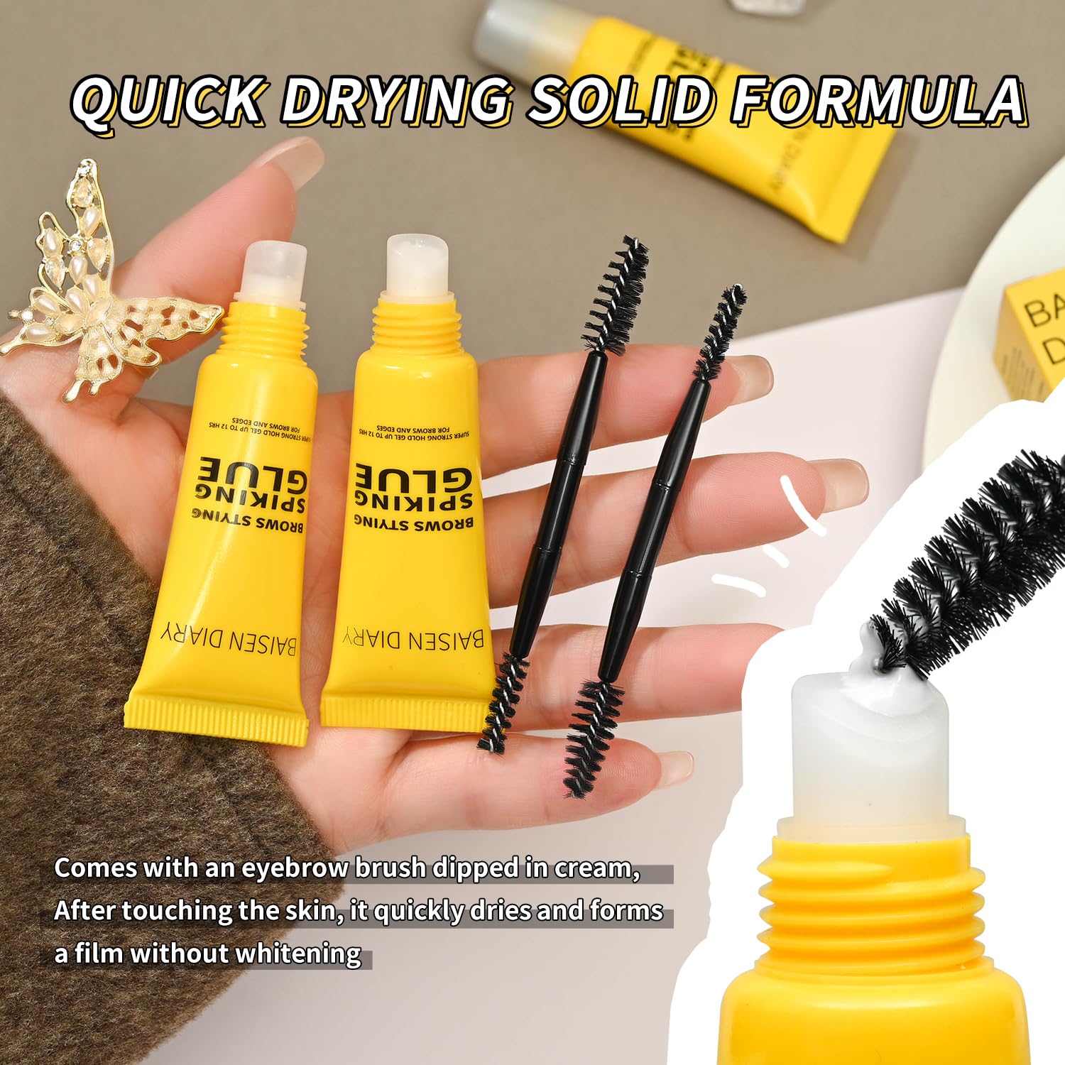 2 Pack Brow Styling Spiking Glue - Clear Eyebrow Setting Gel, Brow Fix Gel for Up To 24HR Hold, Waterproof & Sweat-Proof Brow Gel, Flawless Natural Look, Ideal for Salon & Home Makeup Use