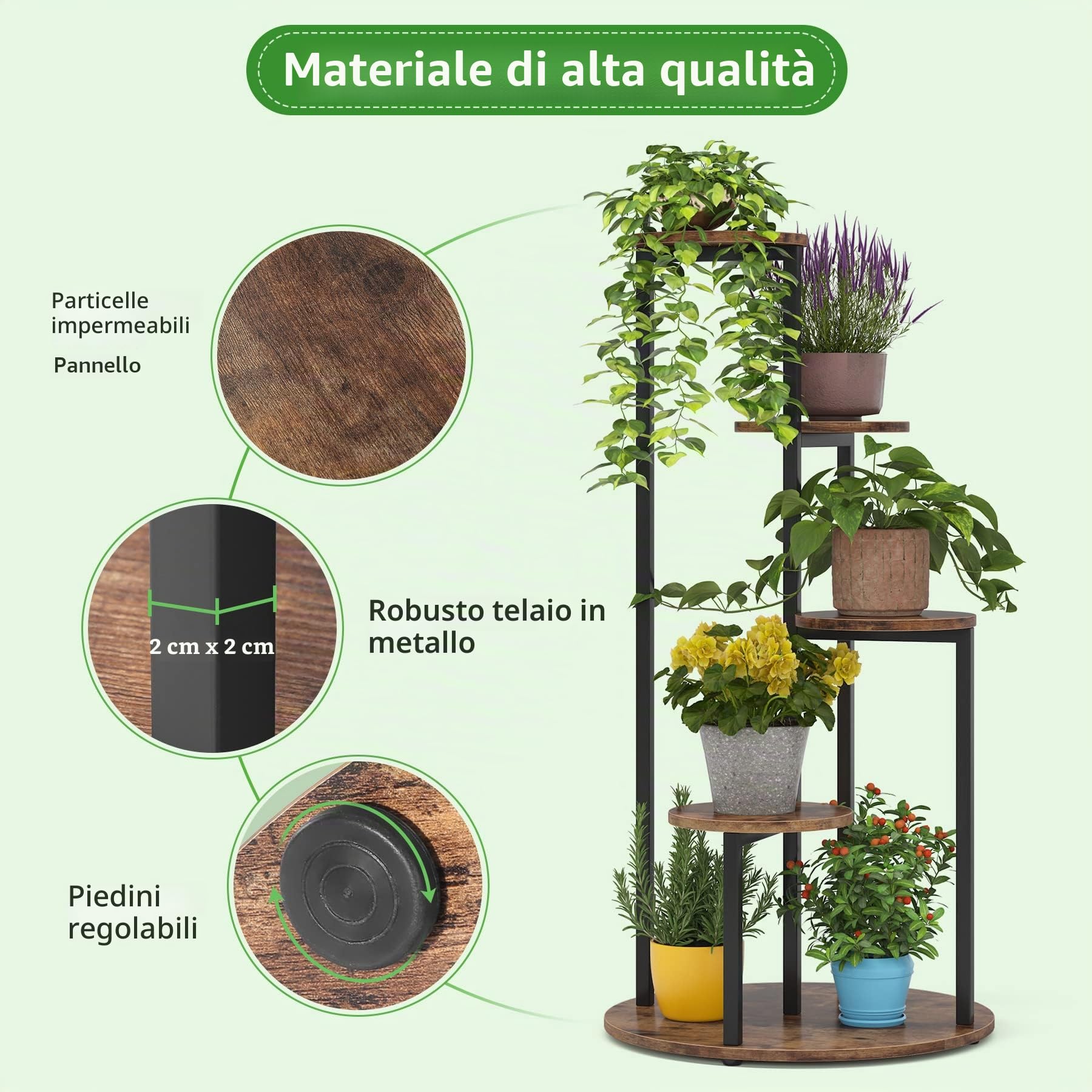 Tribesigns Supporto angolare per piante da interno, scaffale alto a 4 ripiani, per più piante in vaso, supporto per vasi da fiori in legno con struttura in metallo, per balcone, giardino, patio,