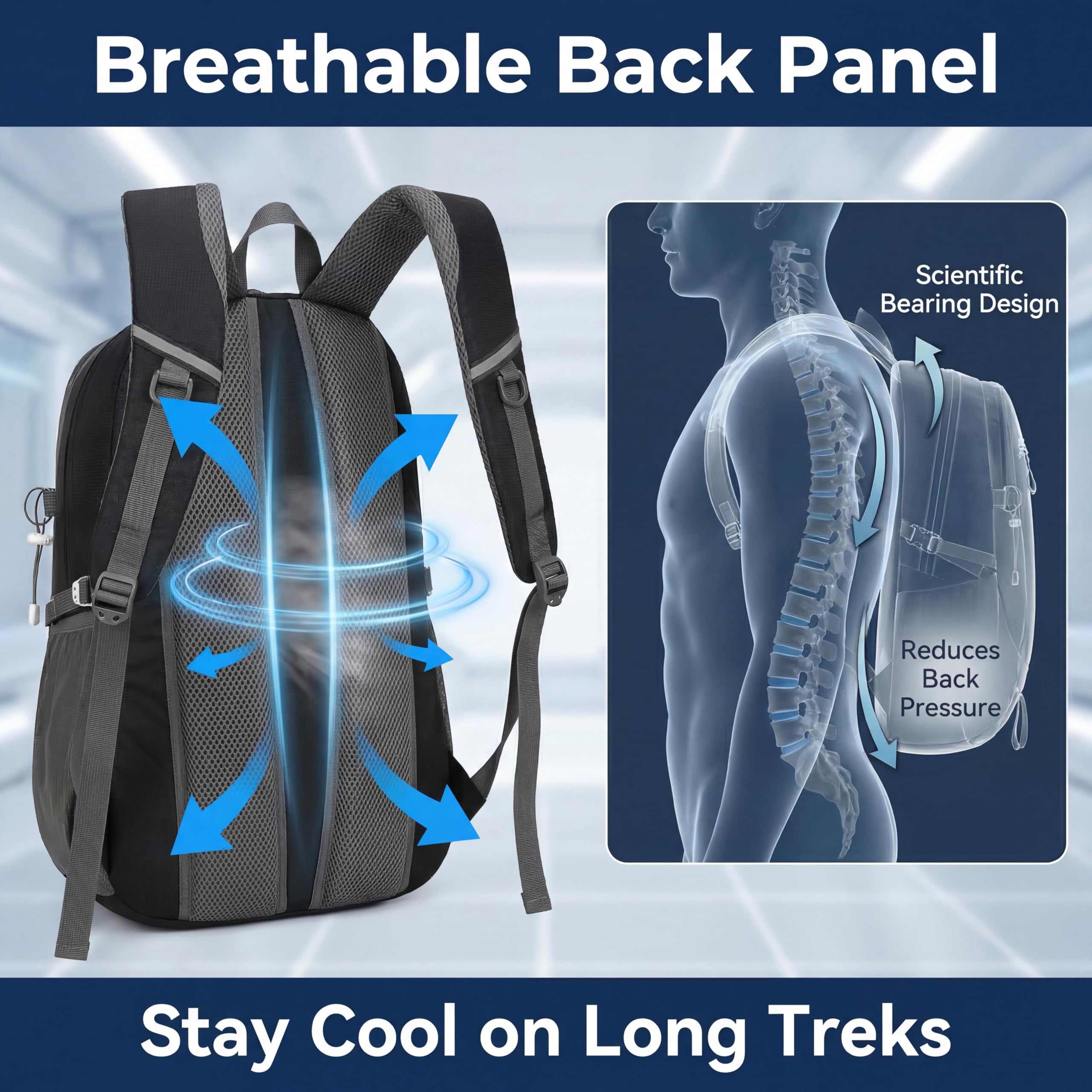 Zaino da trekking da 40 l, leggero e resistente all'acqua, con copertura antipioggia, traspirante, multi-scomparto, per uomini e donne, per attività all'aperto, campeggio, trekking, ciclismo