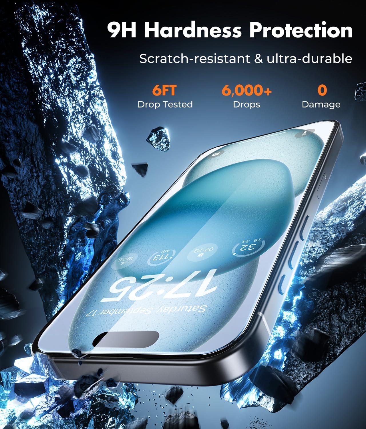 UNBREAKcable iPhone 15 Screen Protector 3-Pack, 3 Tempered Glass + 3 Camera Lens Protectors, 9H Hardness, HD Clarity, Anti-Fingerprint, Case Friendly, 6.1 Inch