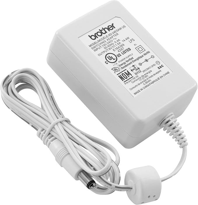 Brother AD24ESAW Genuine AC Power Adapter for Select P-Touch Label Makers, UL Listed Power Supply Charger with 4.9' long Power Cord, White