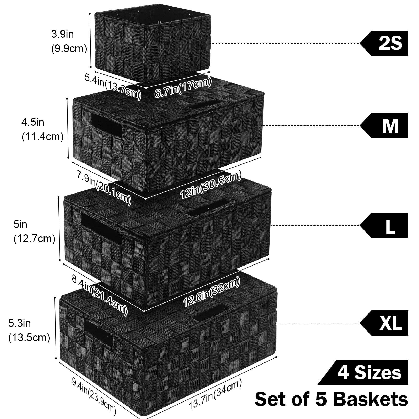 Storage Bins Baskets for Organizing with Lids, Storage Baskets for Shelves Stackable Woven Basket, Gift Small Basket Storage Cubes, Decorative Wicker Basket with Built-in Handles (5 Pack, Black)