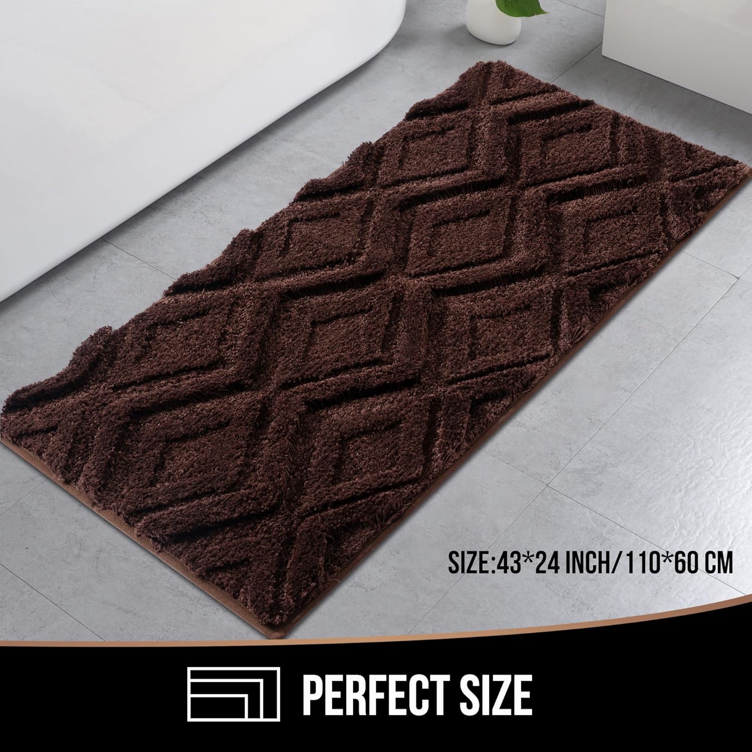 Bath Mat & Bathroom-Rugs 43x24, Ultra Soft Machine Washable Microfiber Bath Mat, Absorbent Quick Dry Non Slip Rug for Bathroom Floor, Tub and Shower, Brown Brown 2' x 3'7" (Rectangular)