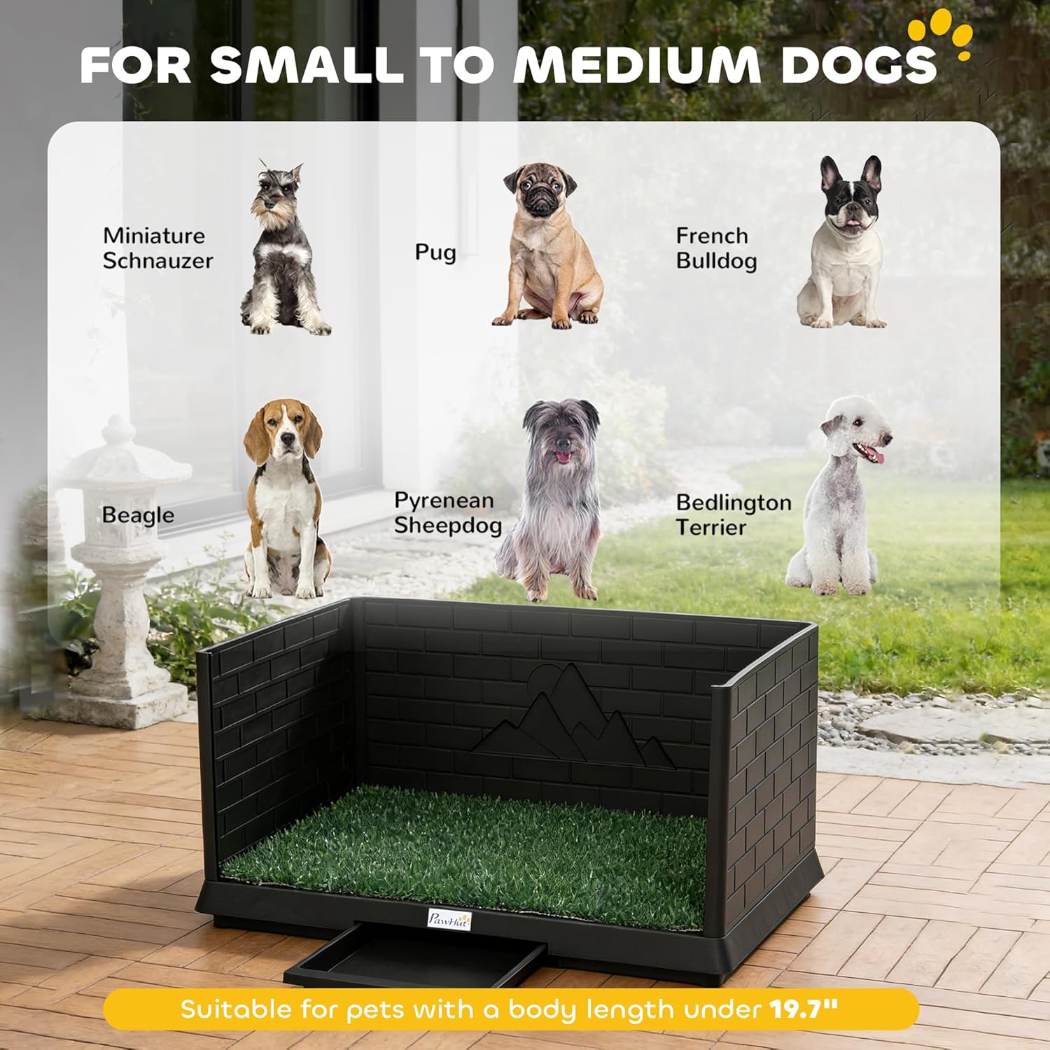 PawHut Dog Grass Pad with High Walls and Tray, Indoor Potty Tray for Puppy Training, Pee Pad Holder with Artificial Grass and Drainage for Indoor Outdoor Use, 30" x 20" x 14"