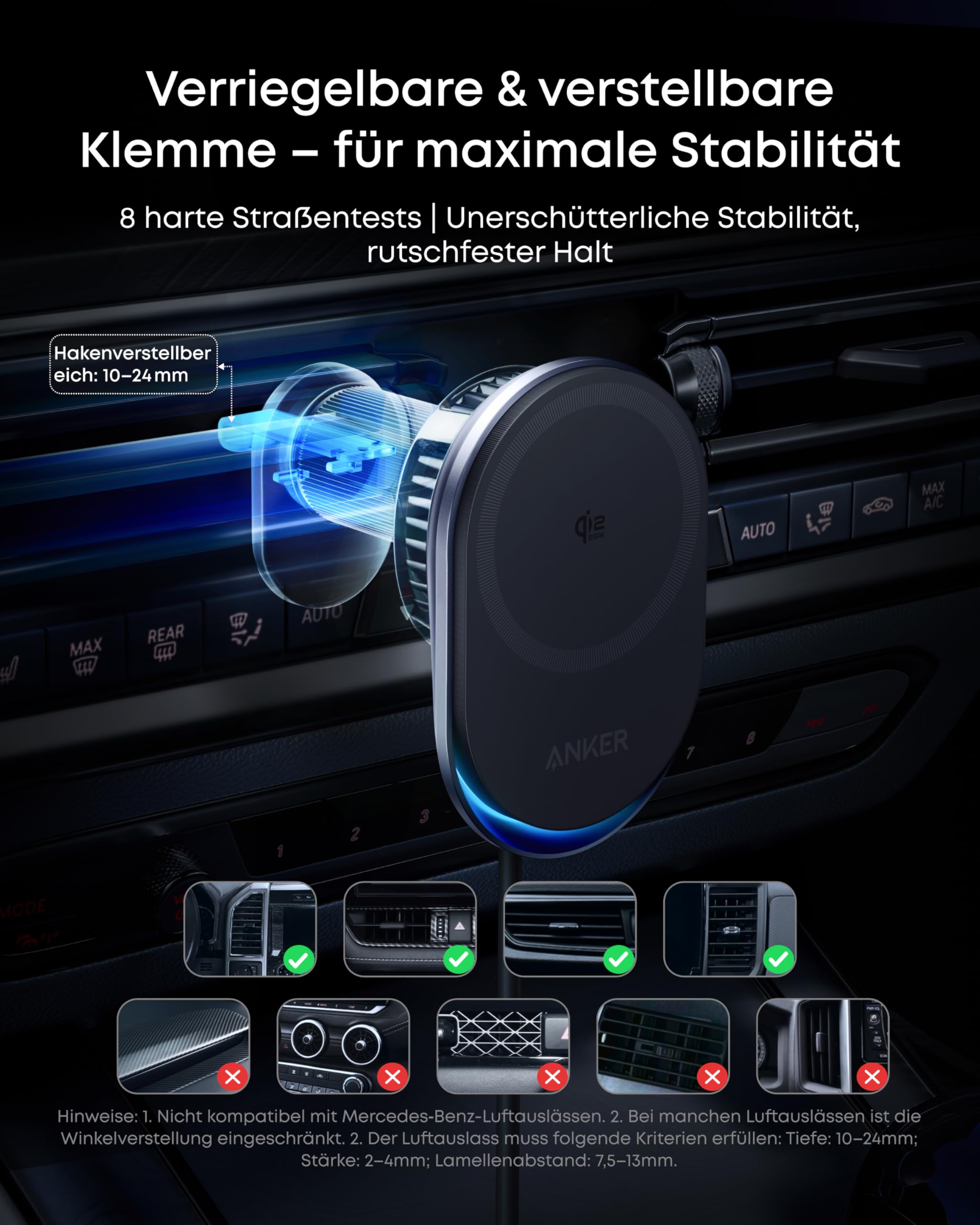 Anker Prime Magsafe Kfz-Ladegerät, Qi2 25W zertifiziertes kabelloses Autoladegerät mit TEC-Aktivkühlung, Starke Magnete, Lüftungshalterung für iPhone 17–12 (Lüftungskompatibilität prüfen), 60W Adapter