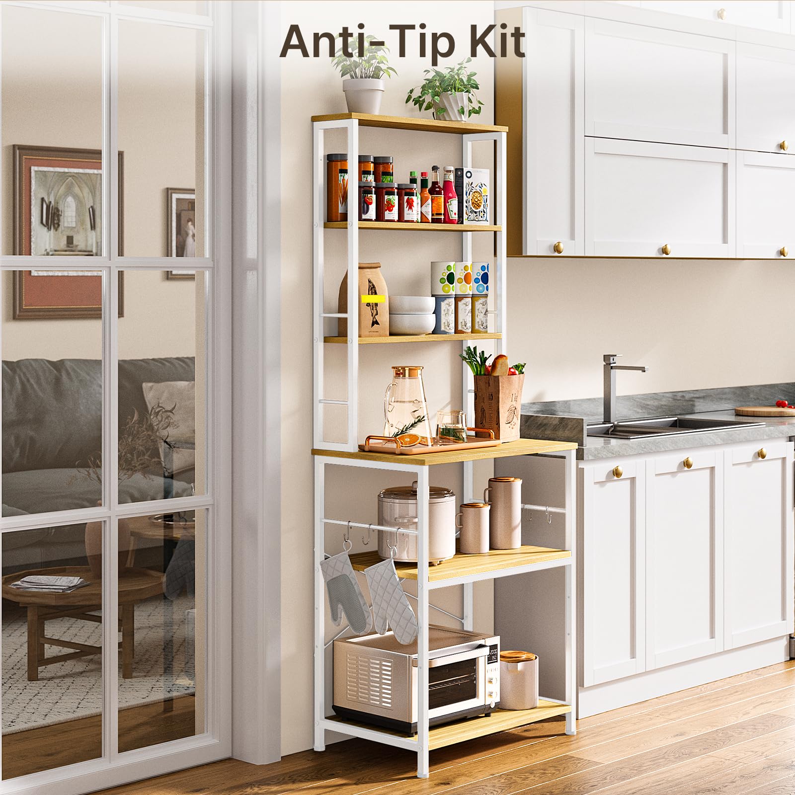 Xbro Scaffale da Cucina a 6 Ripiani, Struttura in Metallo con Ganci, Altezza Regolabile, Supporto per Microonde, Forno, Macchina da Caffè, 40 x 60 x 167 cm