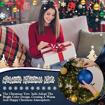 Poen 6 Pcs 6 Inch Large Christmas Ball Ornaments Glitter Extra Large Christmas Ornaments Giant Xmas Balls Tree Decorations with Hanging Loop for Xmas Holiday Party Decor (Dark Blue)
