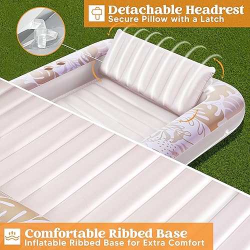 Miniatura 5 de Sloosh Flotador inflable para piscina de bronceado para adultos, 70 x 46 pulgadas, flotadores grandes de piscina para tina de sol, bañera de hielo,
