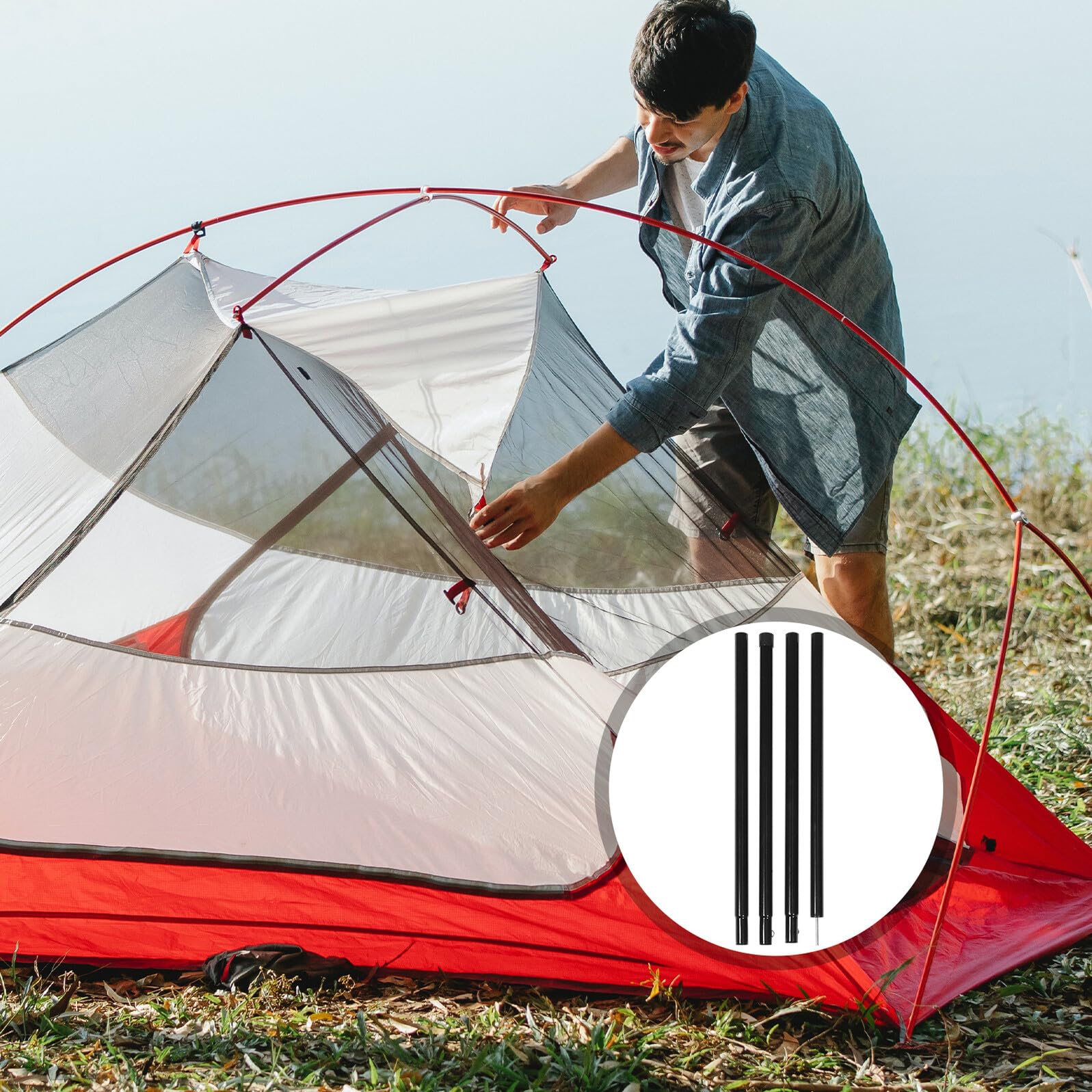 UPKOCH Camping Zeltstangen 25mm, 2, 1m, 4 Stück, Eisen, Schwarz | Ersatz Zeltstützstangen für Awnings Building und Backpacking, Leicht zu Tragen, Leicht zu Verstauen