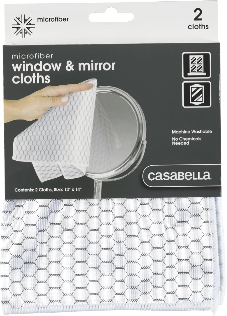 Paños de limpieza de vidrio y espejo de microfibra sin pelusa, blanco/negro (juego de 2)