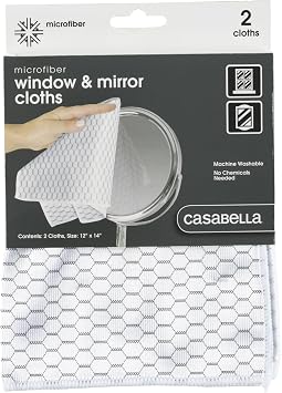 Casabella Lint-Free Microfiber Glass and Mirror Cleaning Cloths, White/Black Set of 2