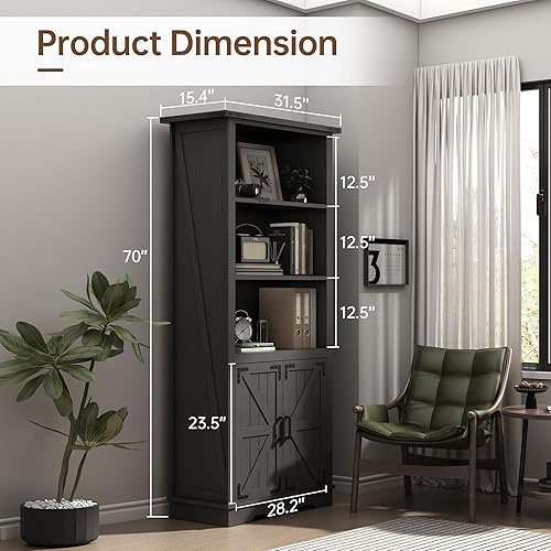 Miniatura 2 de Gabinete de almacenamiento para libros, armario de almacenamiento de pie con puertas y estantes ajustables para estudio, sala de estar, dormitorio,