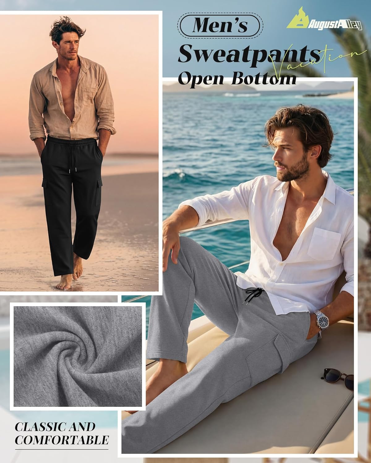 4 Pack Men's Cargo Sweatpants Straight Leg Open Bottom Baggy Joggers Pockets Drawstring Lightweight Lounge Pants