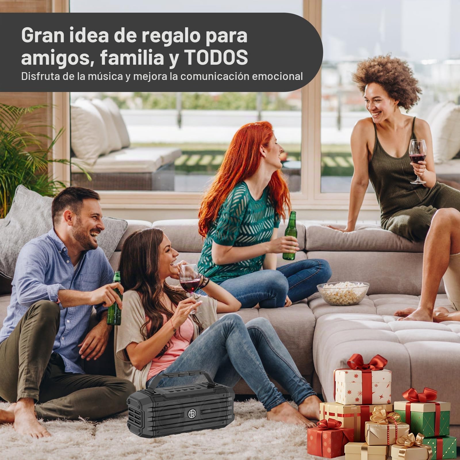 Altavoz Bluetooth portátil de 120 W con Pico de 80 W, emparejamiento TWS, Graves Profundos, Altavoz de Alta fidelidad, Resistente al Agua IPX6, Boombox de Sonido DSP para Exteriores, Camping (Negro)