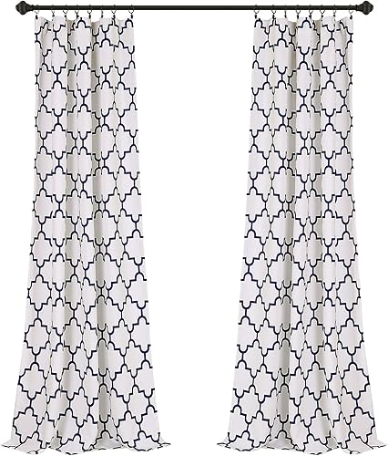 Miniatura 5 de Lush Decor, Cortinas de oscurecimiento de habitación Bellagio azul marino con diseño geométrico enrejado para sala, comedor, dormitorio, 84 x 52