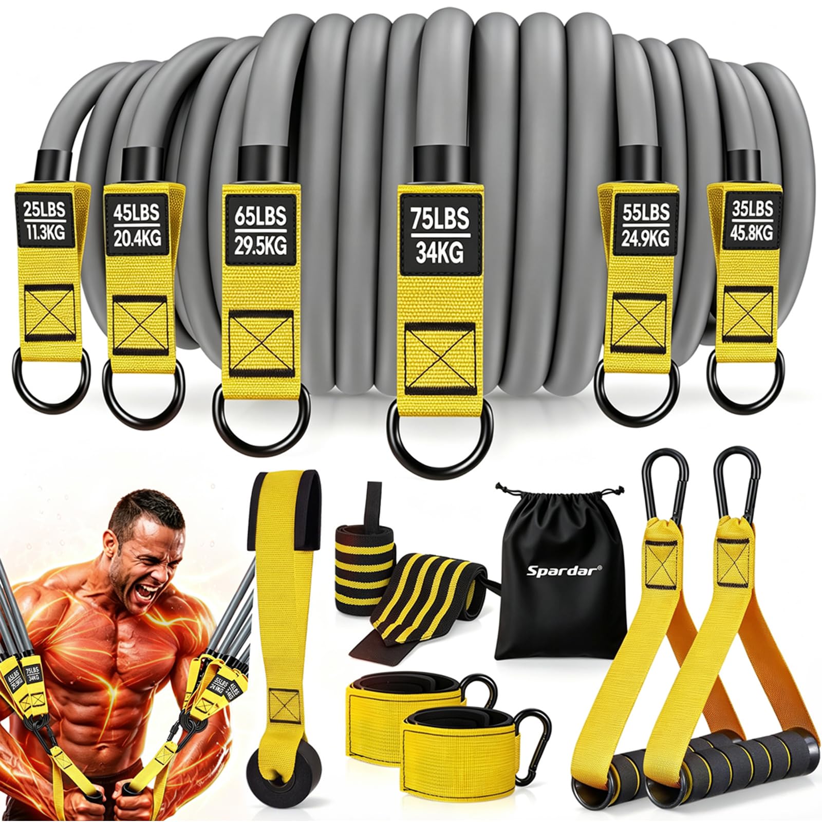 300lbs Heavy Resistance Bands Set, for Muscle Strength Training, Slim