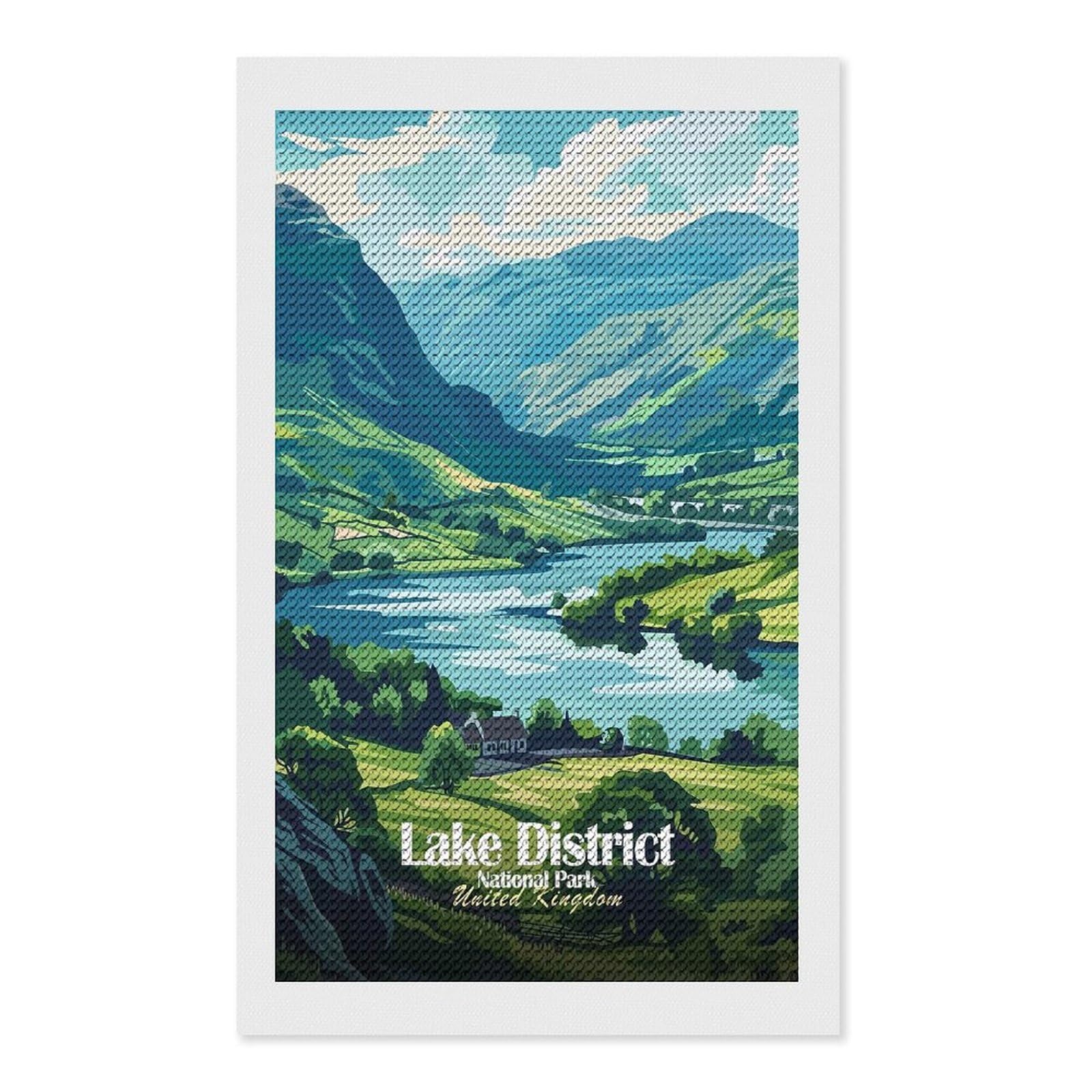 Junmoney Lake District National Park Illustration Diamond Painting Kit 12"x20", Easy Handmade Project, Cosy Home Accent, for Craft Lovers, Holiday Gift Idea