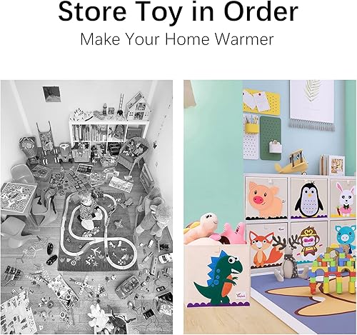 Miniatura 4 de 2 cajas de almacenamiento de juguetes, 13 x 13 x 13 pulgadas, contenedores plegables de tela para juguetes de animales, cesta para niños, bebés,