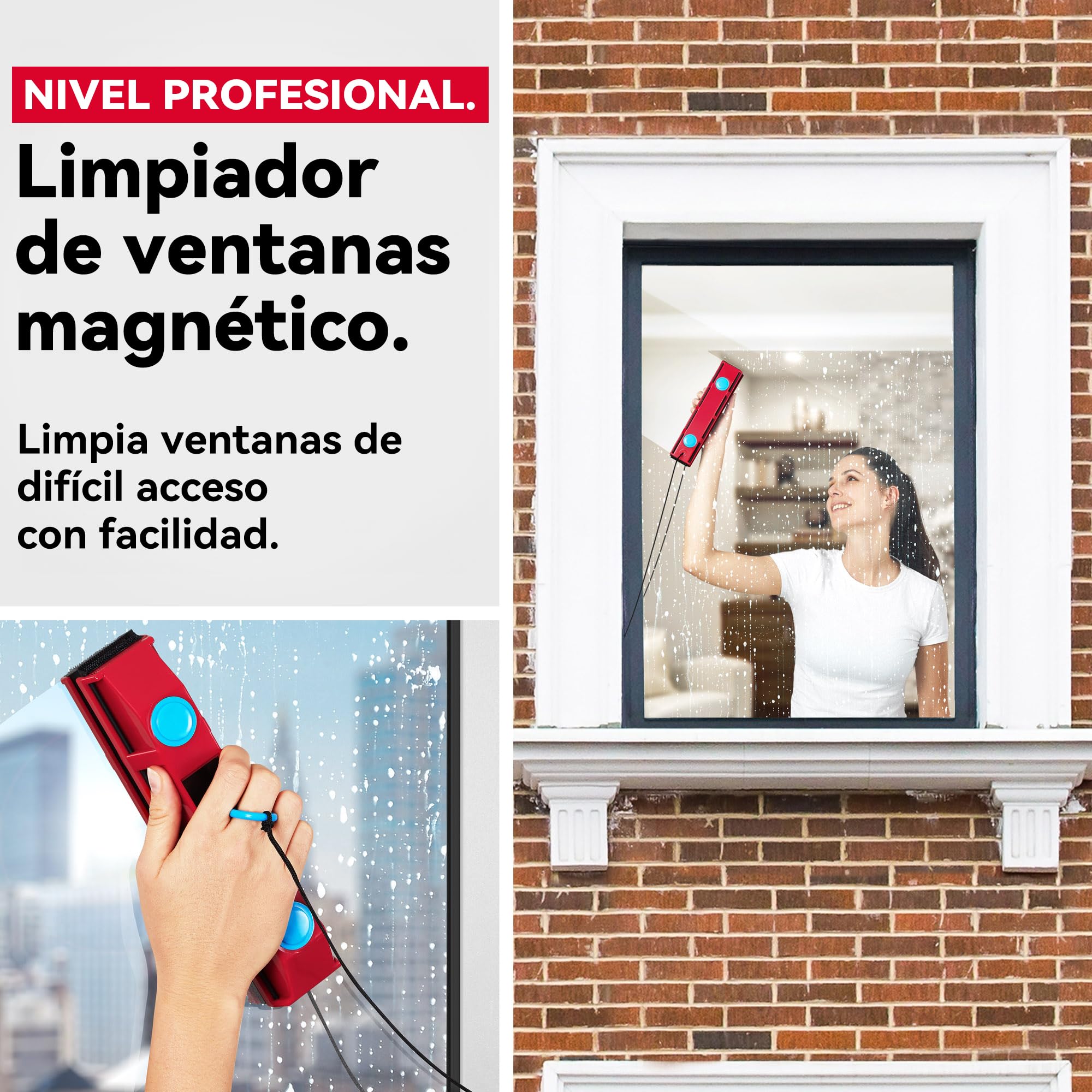 Tyroler Glider D-2 Limpiacristales Magnético Doble Cristal | Se Adapta a Ventanas de Cristal Simple y Doble de 8-18 mm | Limpia Ventanas Magnético | Limpiador de Cristales Magnético