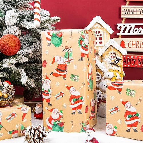 Miniatura 129 de Yarcony Papel kraft de regalo de Navidad, papel de regalo negro, árboles de Navidad de lujo, renos, copos de nieve, papel de estraza resistente