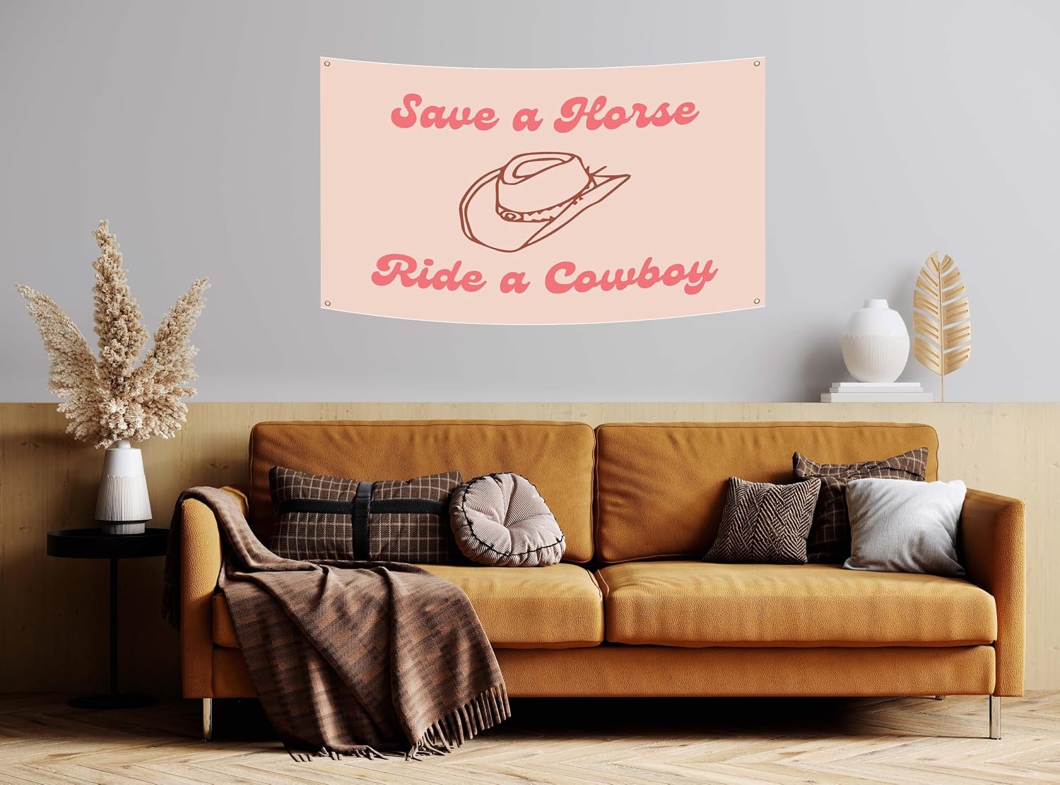 Save a Horse Ride a Cowboy Pink Flag with Cute Cowboy Hat 2x3FT | For College Dorm Bedroom Decor| For Teen Girl Cool Girl | Double-Stitched Edges and 4 Rust Proof Brass Grommets (2x3FT)