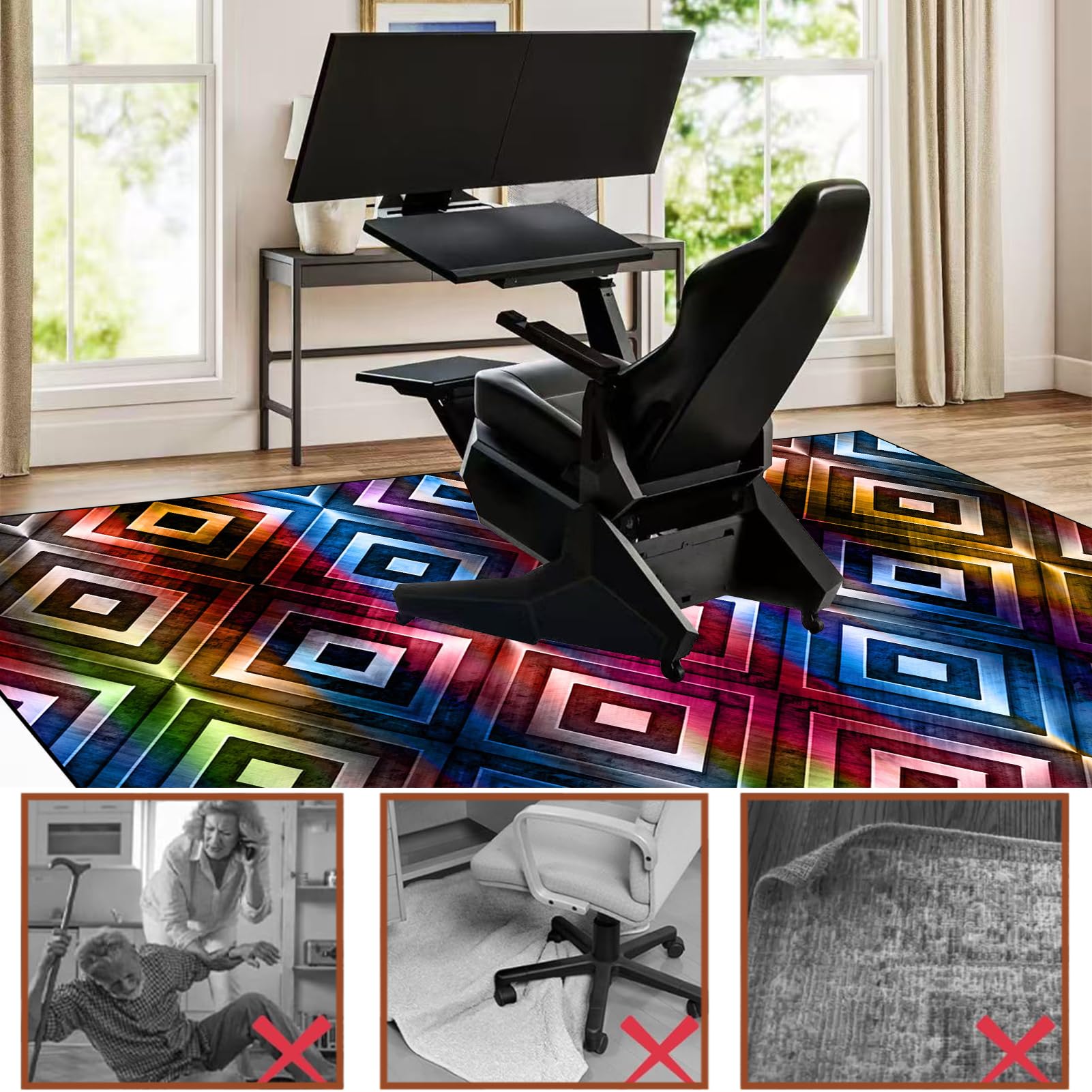 120 x 150 cm Alfombra para Silla Gaming, Alfombrilla para Silla de Oficina, Alfombra para Silla de Escritorio, Alfombra Protectora Suelo Silla Ruedas, Alfombra Gamer Antideslizante Oficina y Hogar