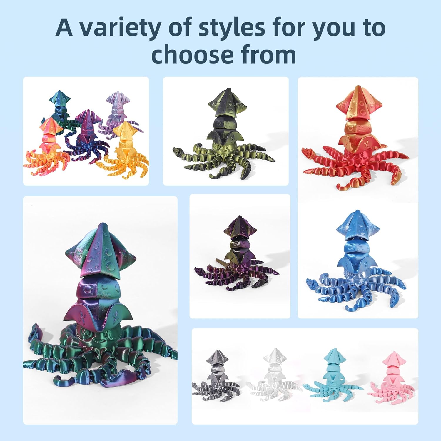 3D Printed Marine Organism Full Body Joints Movable Gift Friends Desk Statue Ornament Ornaments, Fish Tank Accessories (Blue Green, 7.87in/20cm(Vampire Squid))