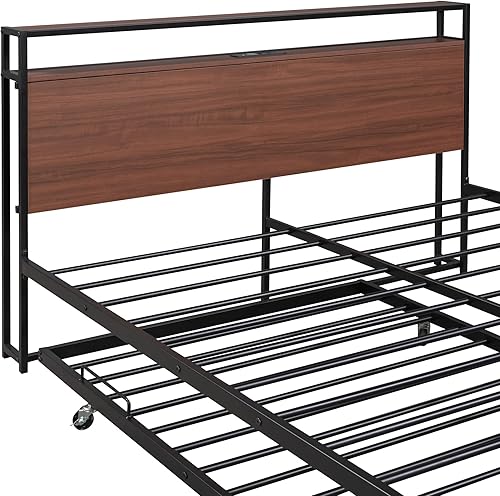 Miniatura 9 de Harper & Bright Designs Cama de plataforma Queen con nido y puertos USB, cabecera de almacenamiento con marco de metal Queen, soporte de listones de