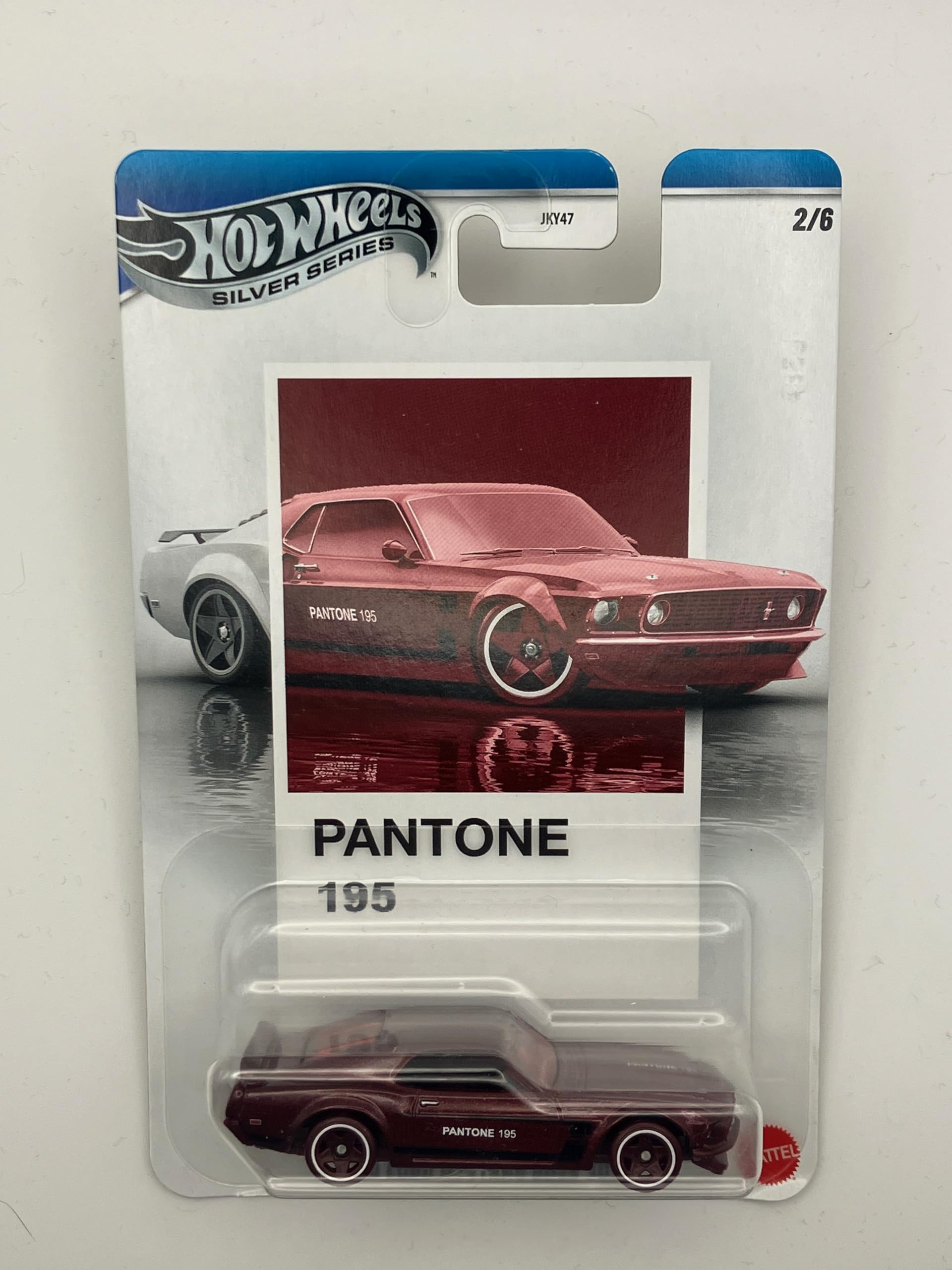Hot Wheels - '69 Ford Mustang BOSS 302 - JKY48 - Silver Series 2/6 - Pantone 195 - Premium Card - czerwone wino - oficjalny model licencyjny - Mattel 2026-1:64 - Pantone Color Edition