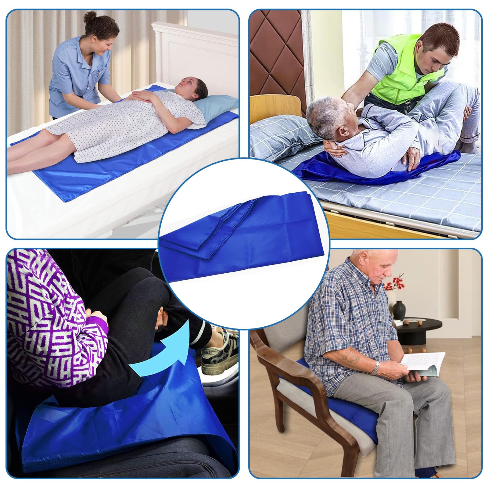 Sábana Hoja Deslizante para Cama Transferencia, Hoja Tela Deslizante Reutilizable Paciente, Lona Corredera para Asistencia Hospital y Hogar, Bariátrica Obesidad, Ancianos, Desactivado(68 x140cm, Azul)