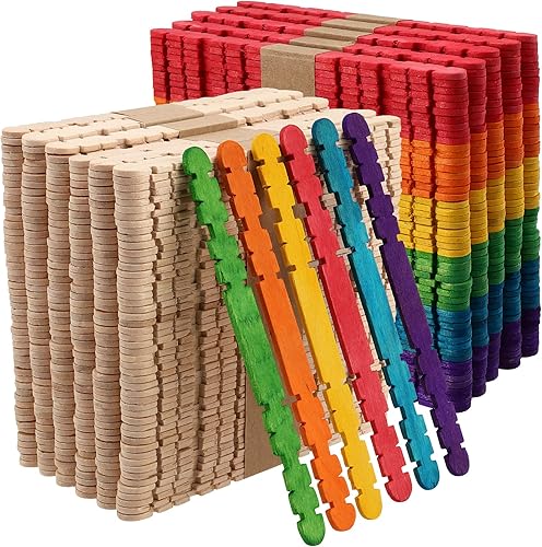 SHEUTSAN 600 palos de madera de diente de sierra de 4.5 pulgadas, 300 colores, 300 naturales, palitos de pasatiempos con muescas para proyectos de