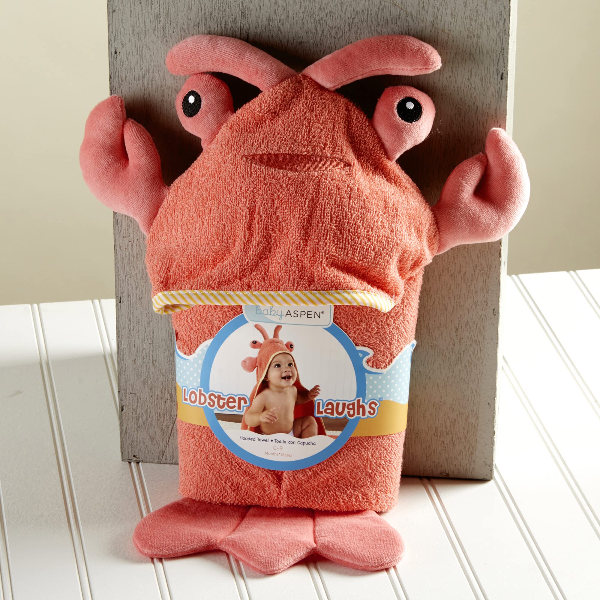 Baby Aspen ZKMAGIC Baby Boys Lobster Laughs (Updated Gift Packaging) Hooded Towel, Orange, 1 Count US