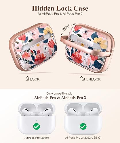 Miniatura 2 de TATOFY Funda con cerradura para Airpods Pro, funda rígida para iPod Pro de flores para mujeres y niñas con kit de limpieza de soporte para teléfono