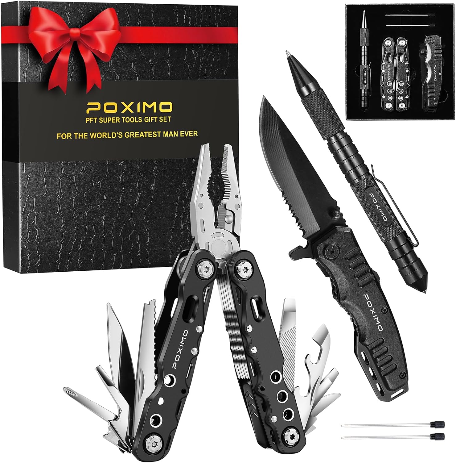 Multitool Present Set for Males Dad Him, 3-in-1 EDC Survival Package with 14 in1 Multi-Pliers, Pocket Knife & Tactical Pen | Premium Navy-Grade Multi Instruments for Tenting, Automotive, Father’s Day, Dad Items