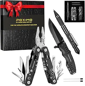 POXIMO PFT 3-in-1 EDC Survival Kit with 14-in-1 Multi-Pliers, Folding Knife & Tactical Pen
