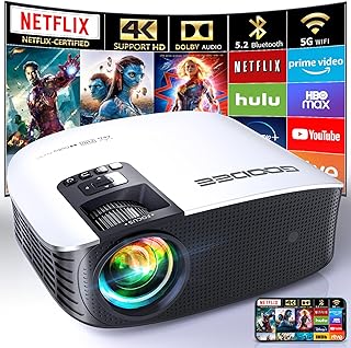 GooDee Smart Projector with 5G WIFI and Bluetooth Projector,FHD Outdoor Movie Projector with Netflix/Amazn Prime Video Certified,Home Theater Projector with Dolby Audio 4K Projector TV Stick USB Suppo