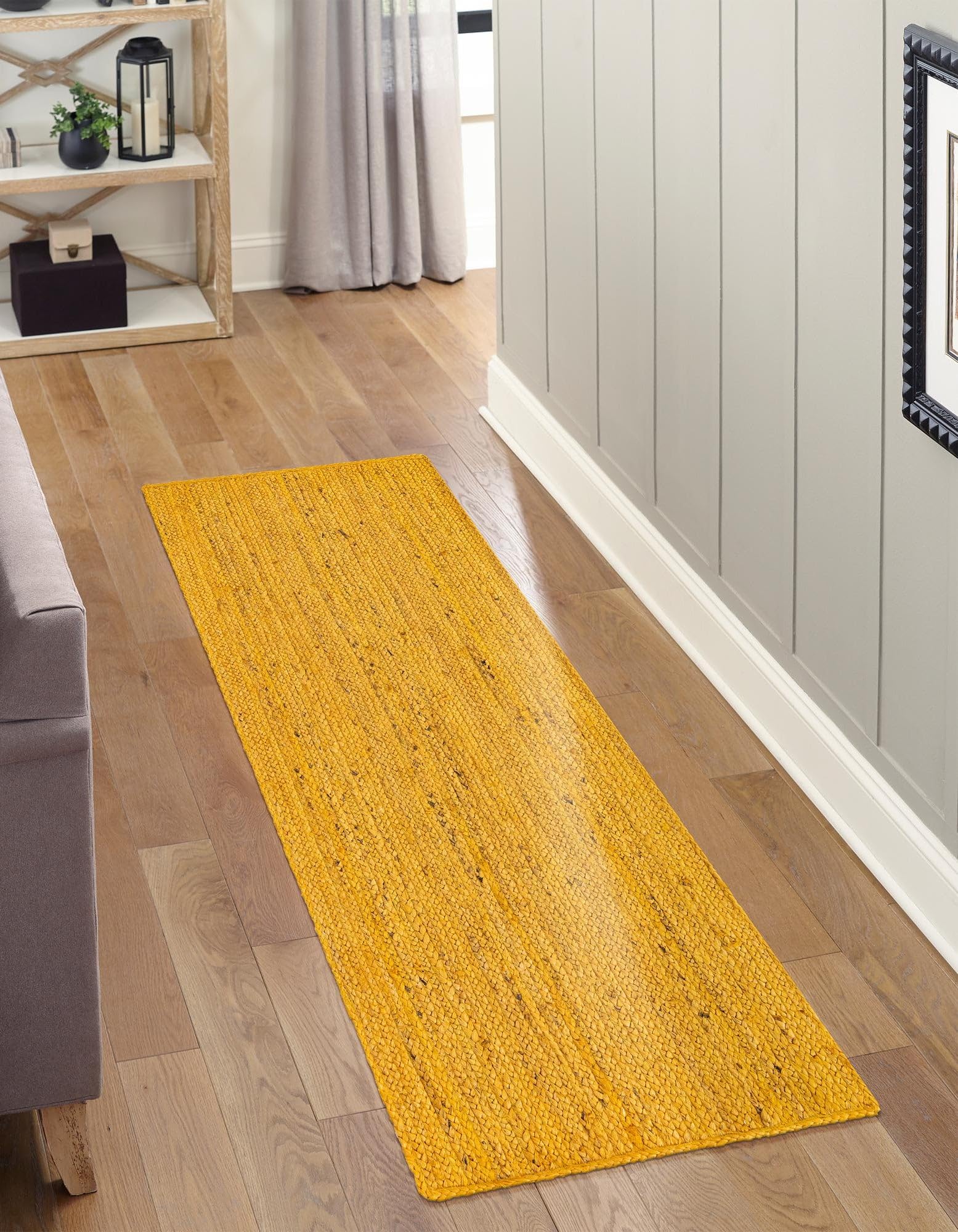Handmade Braided Yellow Natural Jute Area Rug, Home Décor Rug, Jute Rug for Bedroom, Dining Room, Living Room, Doormat Rug Size - 2' x 12' (60 cm x 360 cm) — image 1