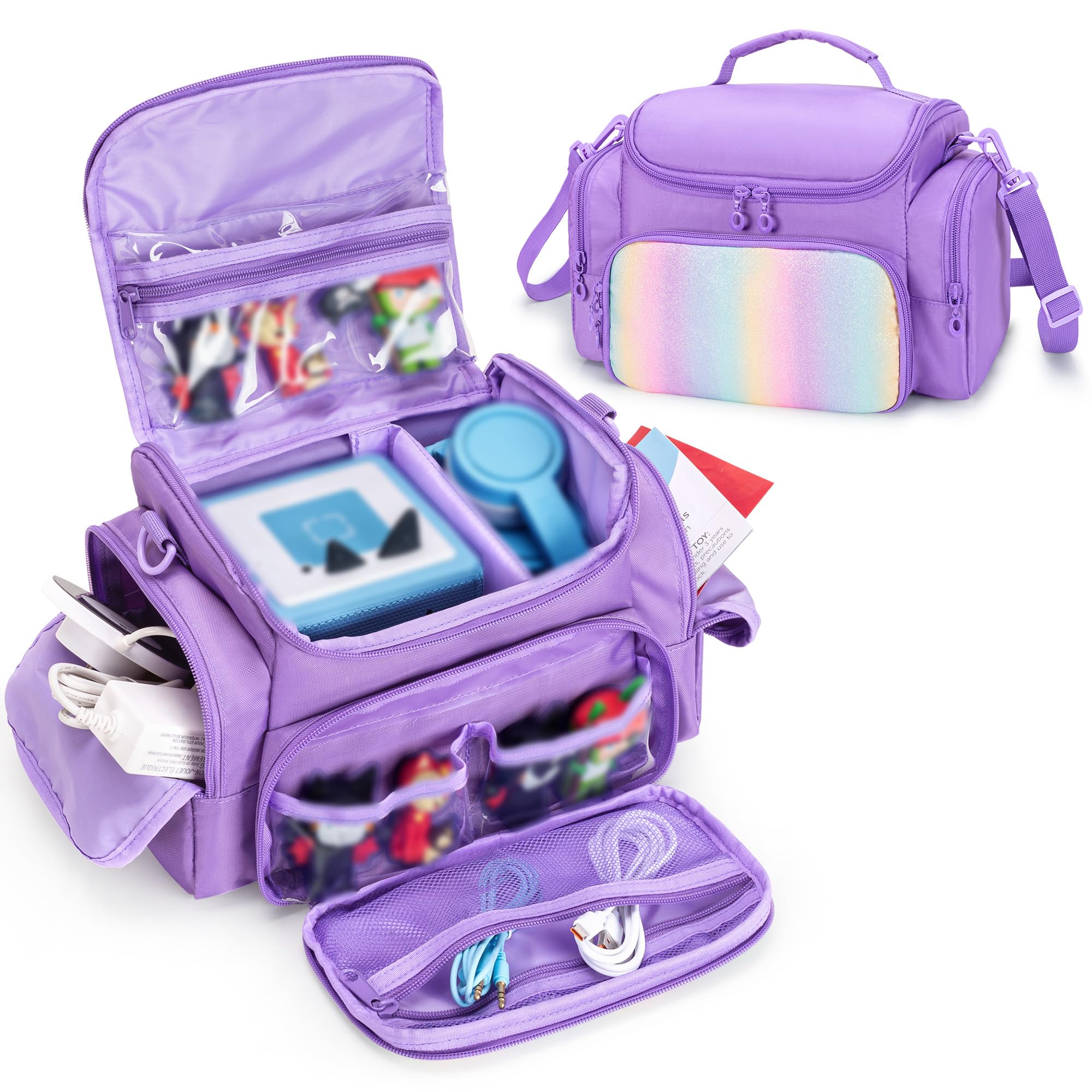 Carrying Case Compatible with Toniebox, Portable Bag for Audio Player Starter Set, Storage Travel Case for Charging Statn Headphone, with Shoulder Strap and Handle, Purple, Patented Design (Bag Only)