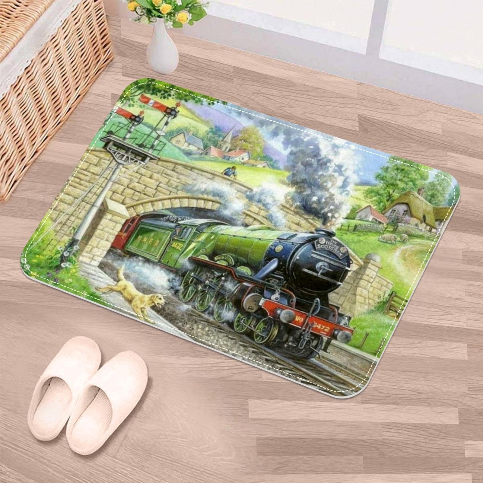 Luoweisi Steam Trains Door Mat Indoor Doormat, Non-Slip Absorbent Dirt Trapper Door Mats, Machine Washable Low-Profile Floor Mats for Front Back Door, Hallway, Kitchen (60 x 90 cm,)