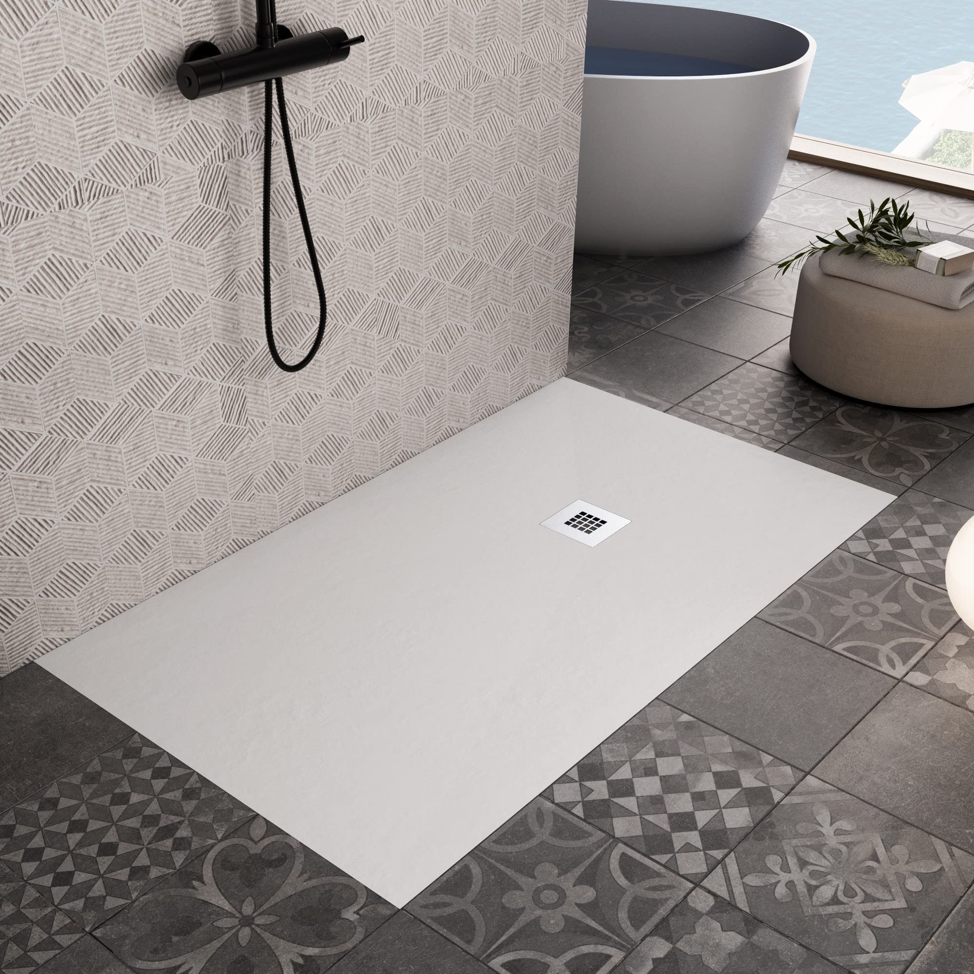 OLIMPO DOCCE - Piatto doccia bianco in marmoresina con griglia inox e Piletta Gratis - STAR PLUS - 80x150