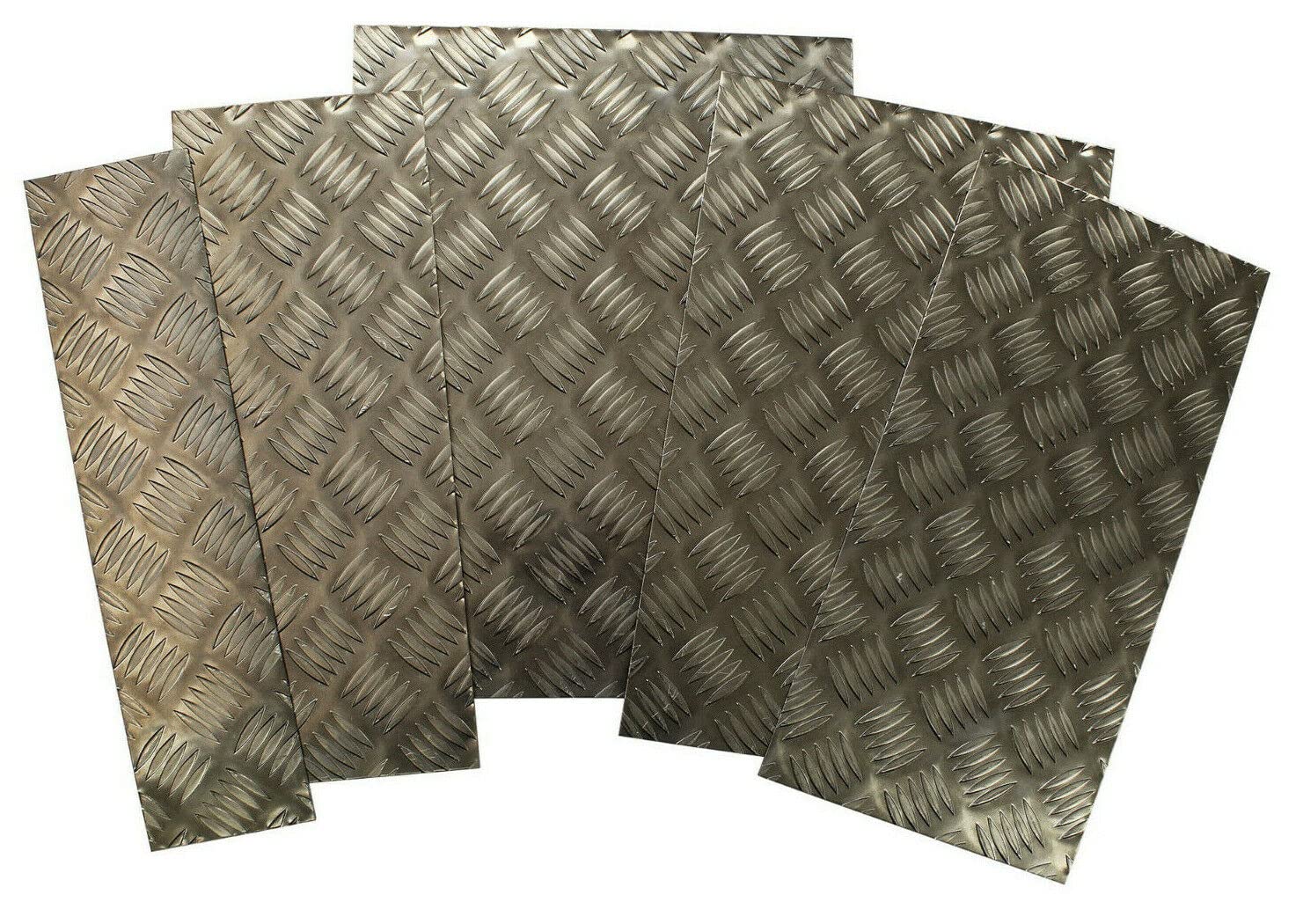 Aluminium Chequer Plate Tread Plate 5 Bar Guard Plate 1.5, 2.0 or 3.0 mm Thick (Plate Thickness : 1.5mm, Plate Size : 125 x 125mm)
