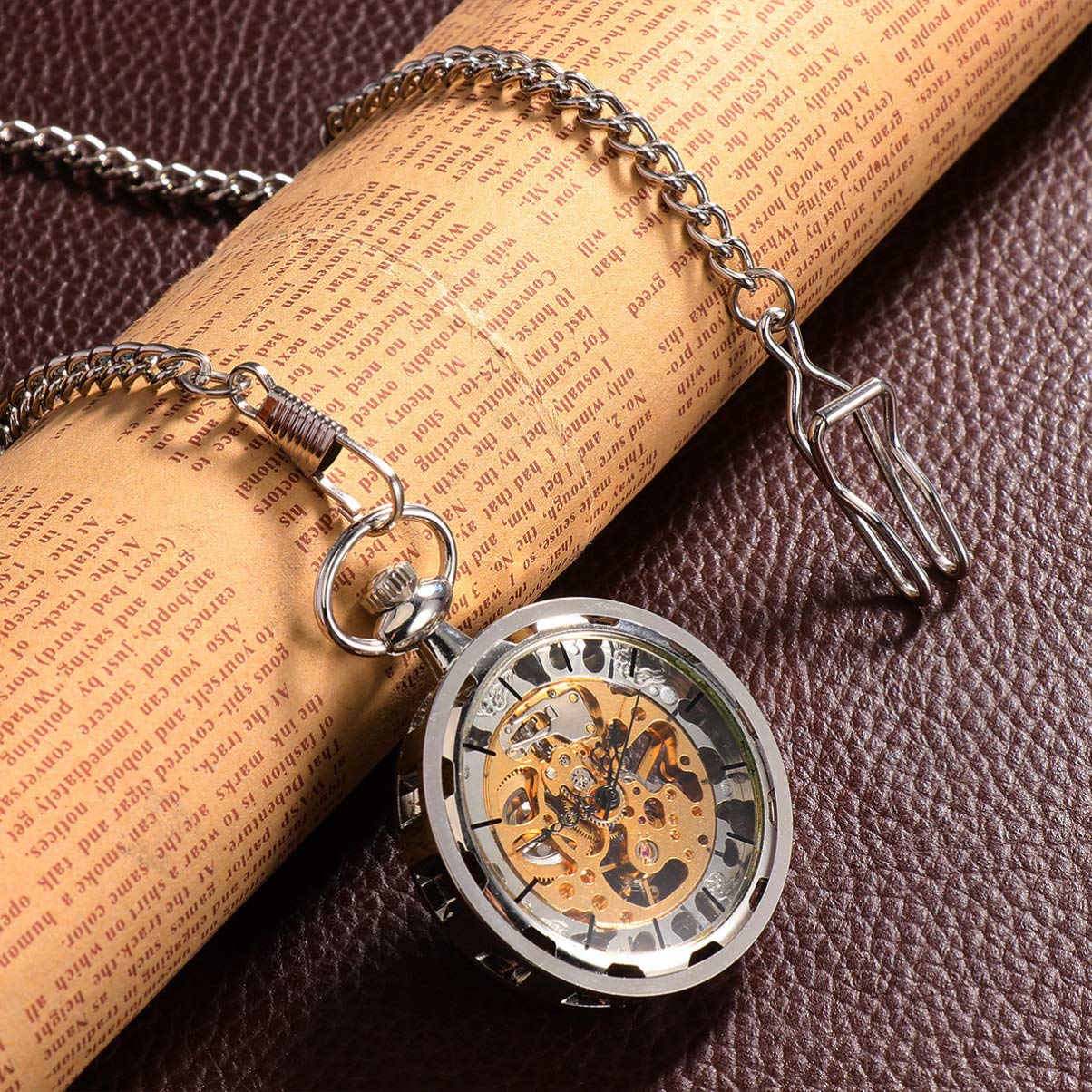 POPETPOP Reloj Plata de Aleación Vintage Bolsillo Hueco Mecánico