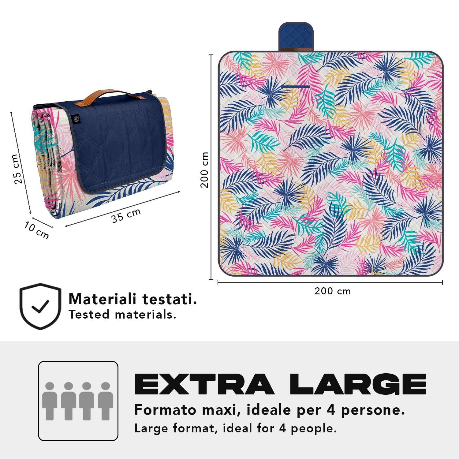 Couverture Pique Nique 200x200 Imperméable Lavable - Nappe de Picnic Grand Portable Extra Large avec Sangle de Transport - Tapis Plaid Plage Randonnée Camping Plein Air Parc (Jungle, 200x200 cm)