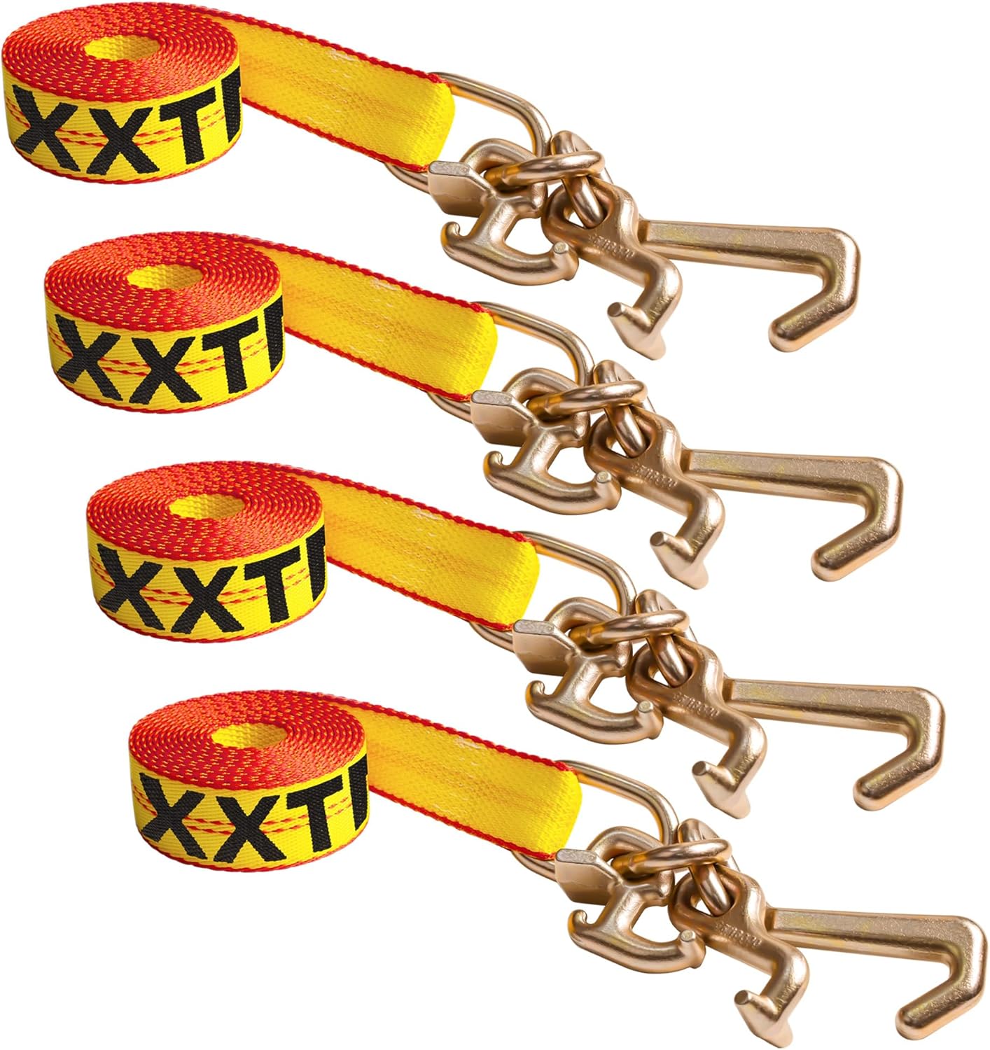 2" x 12' Recovery Winch Strap with RTJ Cluster Hooks,10000LBS Tow Truck Car Winch Tie Down Straps, Complete RTJ Straps 3 Chain Hook, Autohauler & Wrecker Towing Equipment