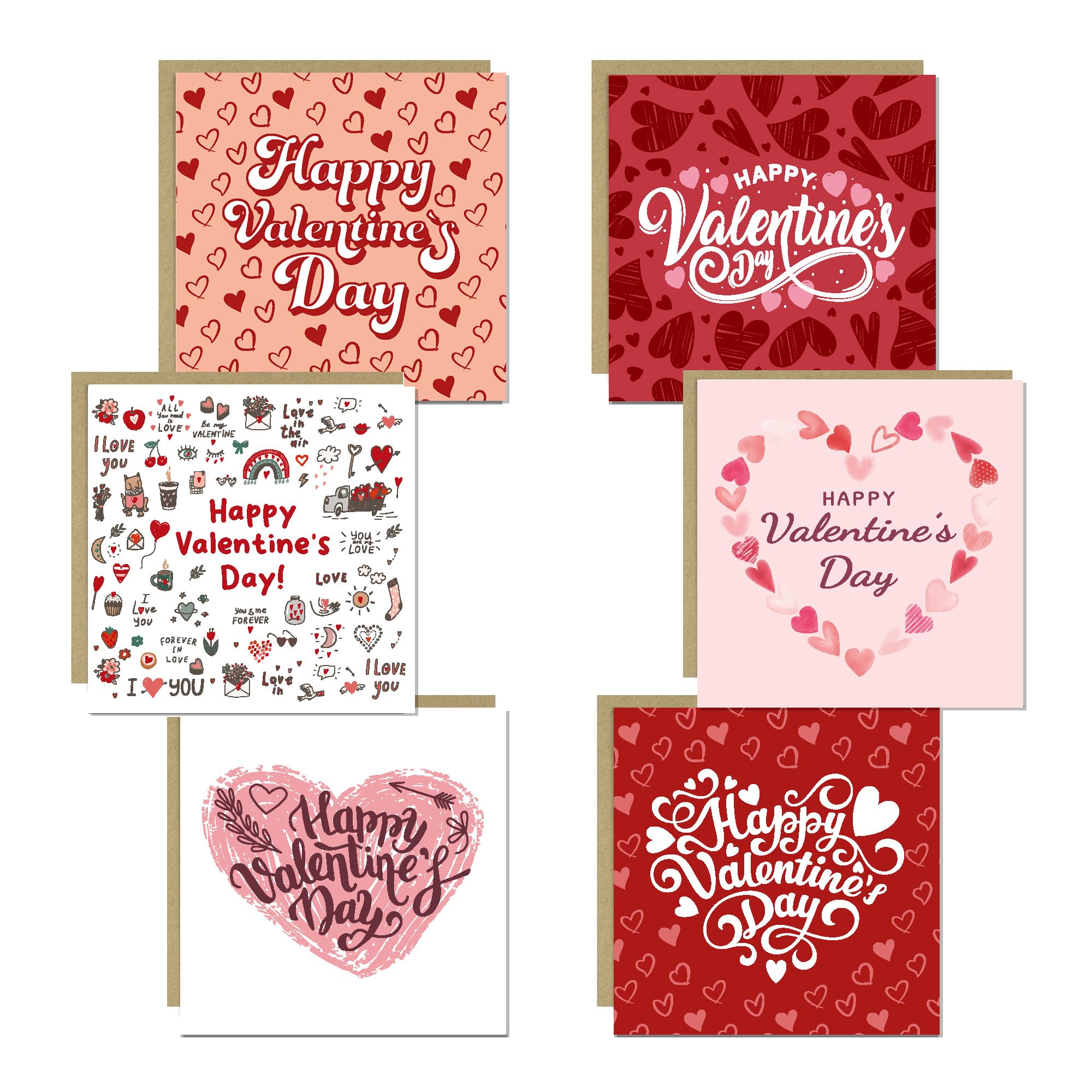 RED OCEAN Happy Valentines Day Card Set of 6-14.5x14.5cm With Envelopes