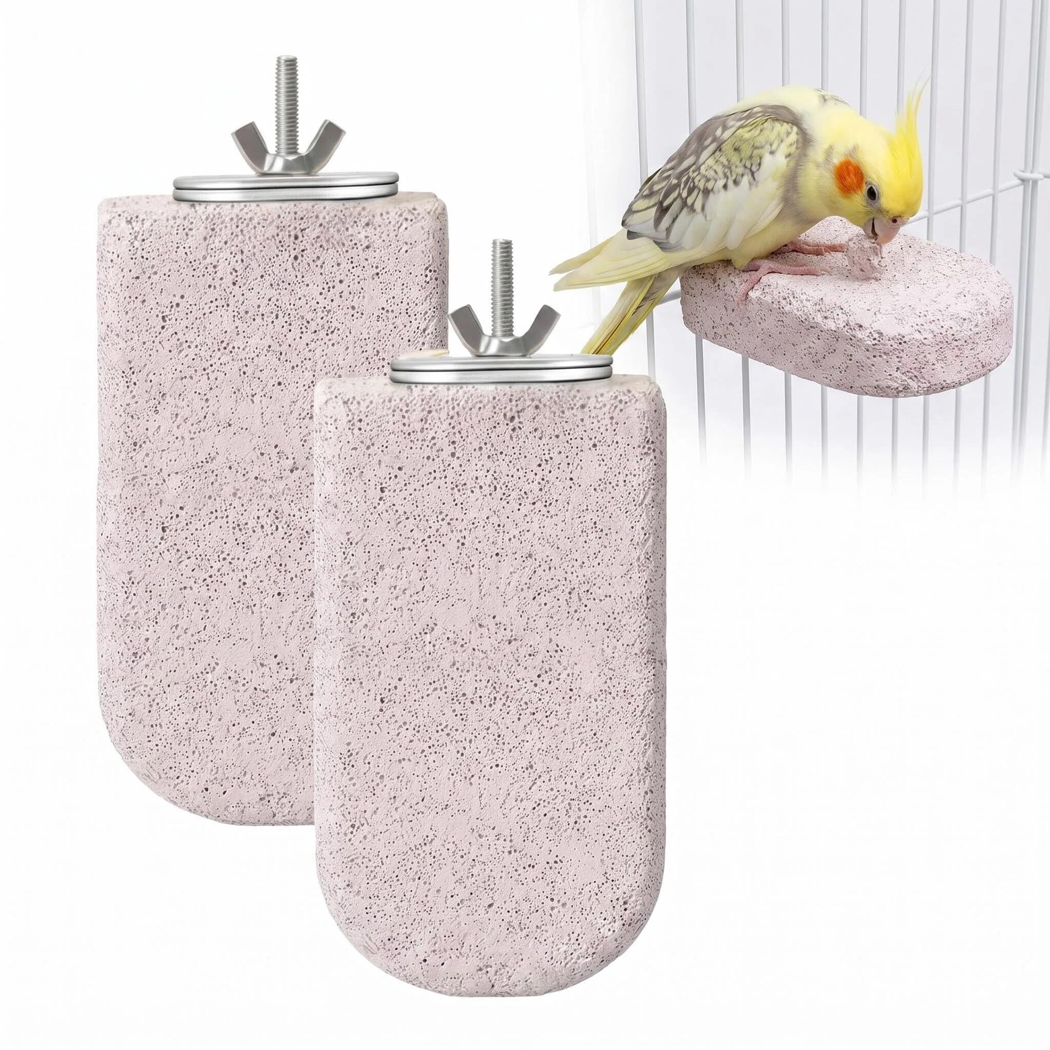 MIGIFTDY 2Pcs Parrot Perch Lava Ledge, Natural Stand for Budgie Cockatiel, Durable Cage Accessory for Parrot Cage, Shower Budgie Toys & Beak Claw Grooming Birdcage Accessories