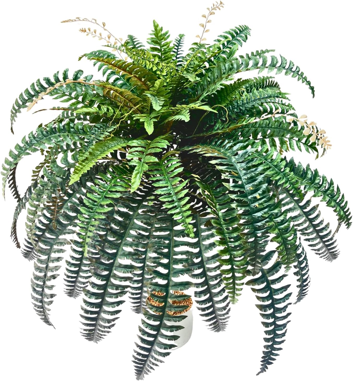 90 Branches Giant Artificial Boston Ferns for Outdoors Large –UV Resistant Lifelike Faux Fern, Realistic Silk Greenery Plants Large Office, Home Decor,48 Inch Fake Fern Leaf Green.No Base.