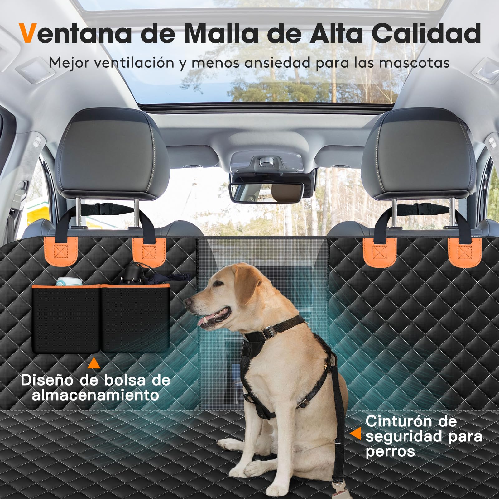 JOEJOY Funda Perros Coche, Funda de Asiento para Perros Impermeable y Resistente, Protector Coche con Ventana de Malla Visible y Cremallera, Universal para SUV, Camión