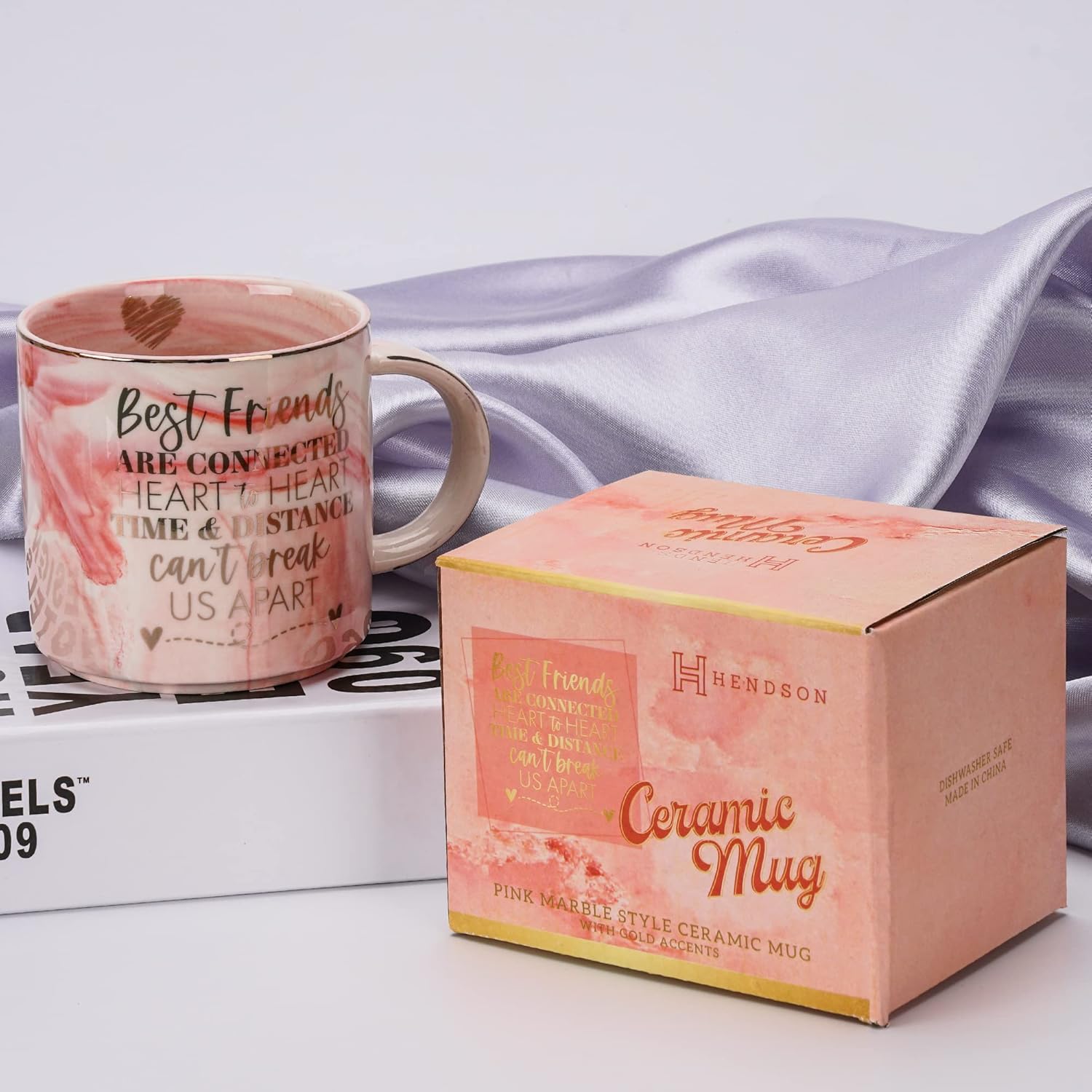 Best Friend Birthday Gifts for Women - Long Distance Friendship Gifts For BFF, Bestfriend, Besties, Christmas - Best Friends are Connected Heart to Heart - Cute Pink Marble Mug, 11.5oz Coffee Cup - Image 2